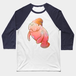 Pink Beanie Manatee Baseball T-Shirt